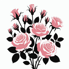 Elegant Pink Rose Bouquet with Black Leaves &ndash; Romantic Vector Illustration