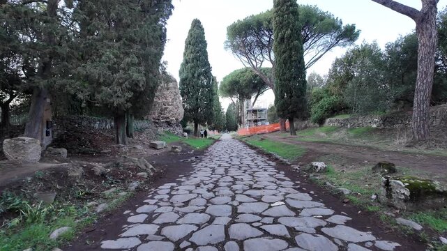 Beautiful View Above Cobblestoned Path inVia Appia Antica, Rome, Italy