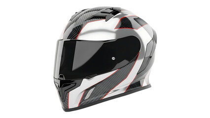 High quality white and black motorcycle helmet with red accents and carbon fiber design for safety and style on transparent background
