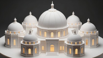 Illuminated architectural model of urban landscape at night creative display in studio environment captivating design showcase