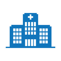 Hospital Icon: A striking, minimalist illustration of a modern hospital, representing a beacon of health, healing, and medical care. A simple yet impactful emblem for healthcare.