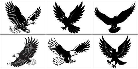 Obraz premium A collection of six images depicting eagles in flight with varying styles