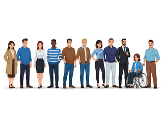 Fototapeta premium A diverse group of people standing in a line on an isolated