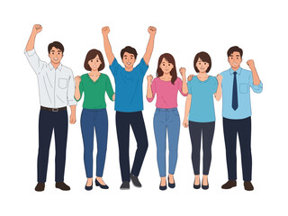 Obraz premium A group of happy people standing with their arms raised in celebration