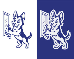 Cute Dog Cleaning a Mirror Illustration