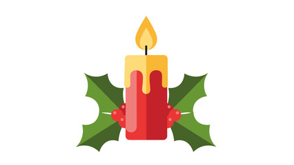 Obraz premium Festive Holiday Candle Decoration with Holly Berries, Illuminating Christmas Cheer and New Year Celebrations, Perfect for Festive Greetings, Seasonal Decorations, Winter Holiday