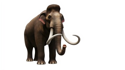 Realistic prehistoric mammoth isolated on white background showing ice age creature with tusks and fur detail
