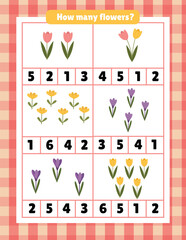 Educational page on mathematics for preschool children. Spring mathematics