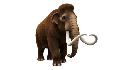 Realistic mammoth isolated on white background showing ancient ice age creature with tusks and fur detail
