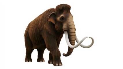 Macro detail of realistic mammoth tusks and woolly fur isolated on white background for educational artwork