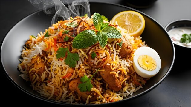 Luxury chicken biryani served in a matte