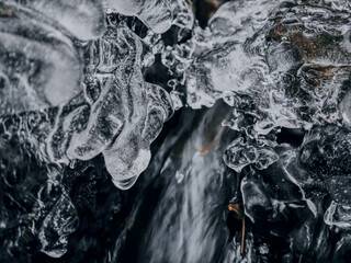 Ice Along a Flowing Winter Stream cold winter