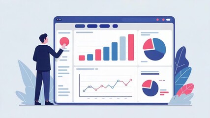 businessman analyzing a data dashboard with charts and graphs  - Powered by Adobe