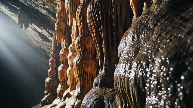 Stunning Cave Formations Illuminated by Natural Light Rays.