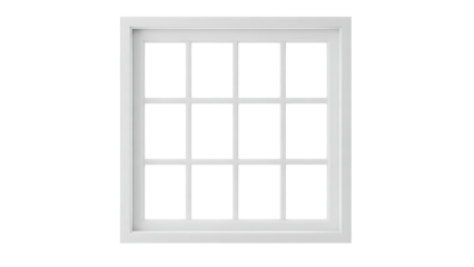 White Window Frame with Multiple Panes on Transparent Background
