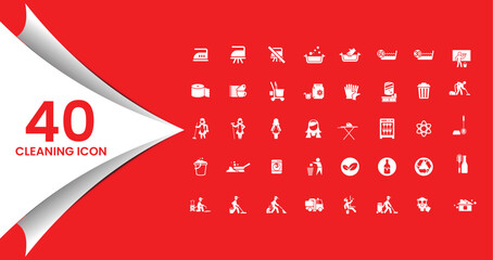 40 Cleaning Icon Set for Household and Professional Use