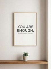 Framed motivational quote poster You are enough on wall