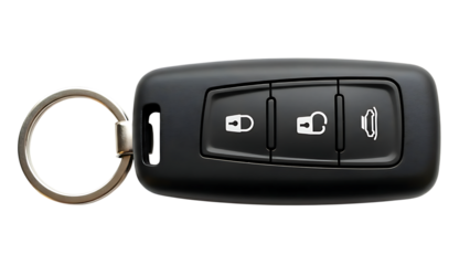 Black Car Key Fob with Remote Control Buttons and Keyring