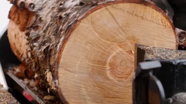 A machine used to split large logs into smaller pieces of firewood.