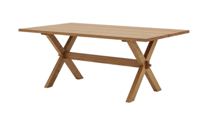 Natural Wood Dining Table with X-Shaped Trestle Legs