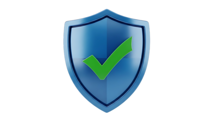 Blue Shield with Green Checkmark Icon