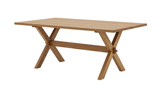 Natural Wood Dining Table with X-Shaped Trestle Legs