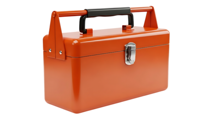 Orange Metal Toolbox with Black Handle and Silver Latch