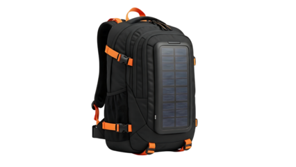 Black Solar Panel Backpack with Orange Accents