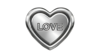 Shiny Silver Metallic Heart with 'LOVE' Text