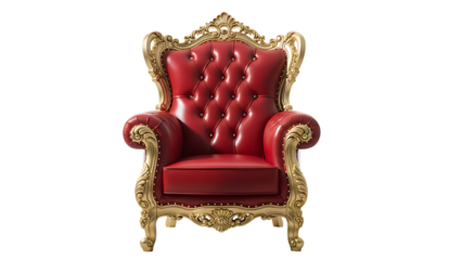 Luxurious Red and Gold Throne Armchair with Ornate Carvings