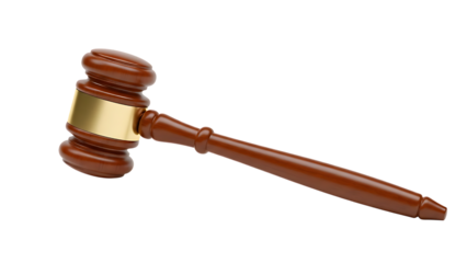 Wooden Gavel with Gold Band on Transparent Background