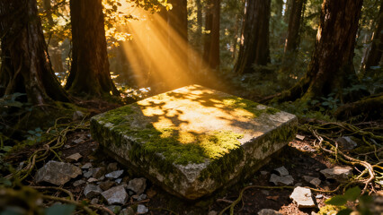Rock Platform with Sunlight Falling in the Forest