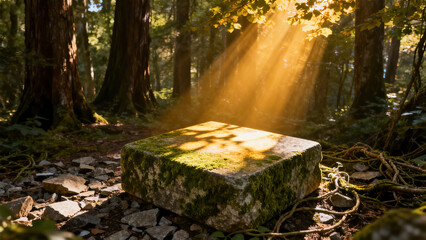 Rock Platform with Sunlight Falling in the Forest