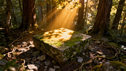 Rock Platform with Sunlight Falling in the Forest