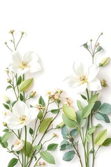Obraz premium Elegant White Floral Botanical Illustration – Minimal Nature Flower Background
