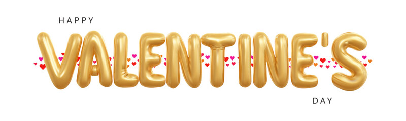 Vector banner for Happy Valentine's Day with golden balloon text and hearts.