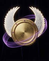 Artistic Luxury Gold Wing Frame with Purple Light Ribbons