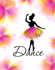 Abstract dance with a girl in flowers. Hand drawn. Not AI, vector illustration.