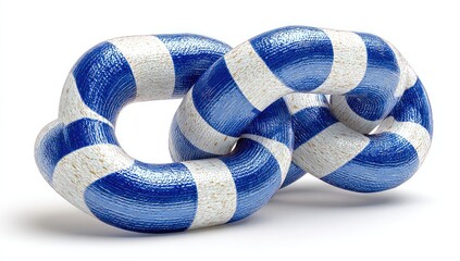 Interlocking blue and white striped rings representing connection and unity isolated on a white background