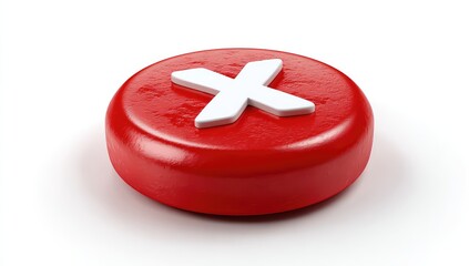 Red button with white cross symbol isolated on white background concept for error or cancel action