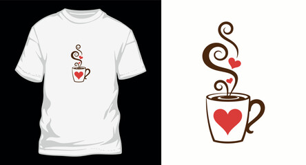 Coffee cup with heart and steam hearts illustration