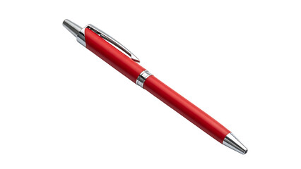 Red Ballpoint Pen with Silver Accents on Transparent Background