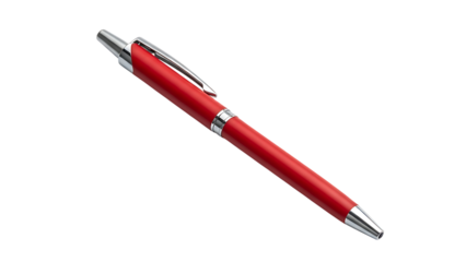 Red Ballpoint Pen with Silver Accents on Transparent Background