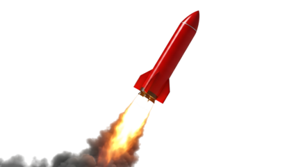 Red Rocket Launching with Fiery Exhaust