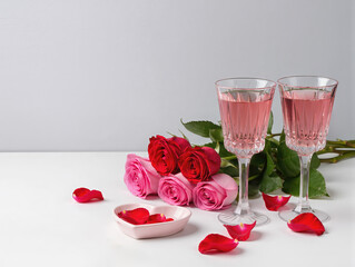 A photo composed with roses in a realistic and modern style, designed for Valentine's Day.