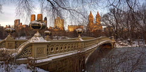 Bow bridge after light snowing