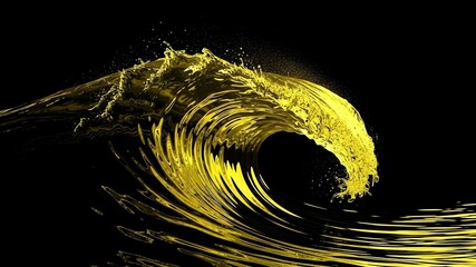 A vibrant yellow wave crashes against a dark background in a stunning display of nature's power and beauty.