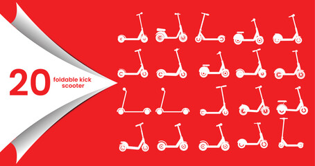 Collection of 20 Foldable Kick Scooter Silhouettes and Icons