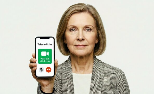 Woman showcases telemedicine app for a convenient video call with her doctor