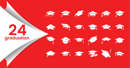 Graduation Cap and Diploma Icon Set